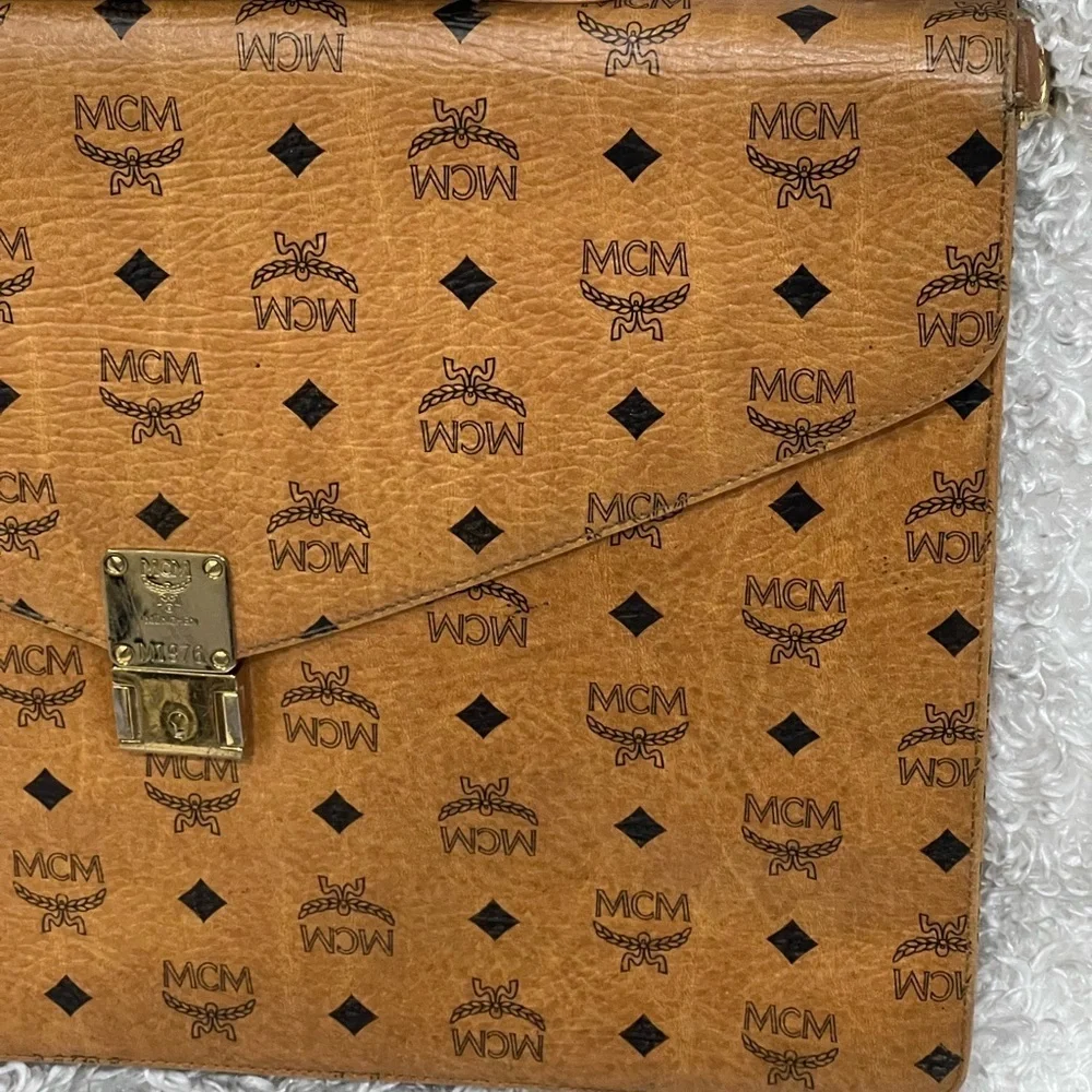 Authentic MCM Logos MONOGRAM LEATHER LAWYER LEGAL BRIEFCASE BUSINESS BAG